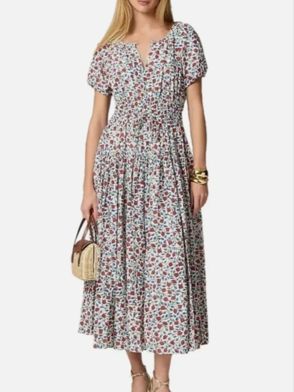 J Crew Elena puff-sleeve dress in floral crepe de chine